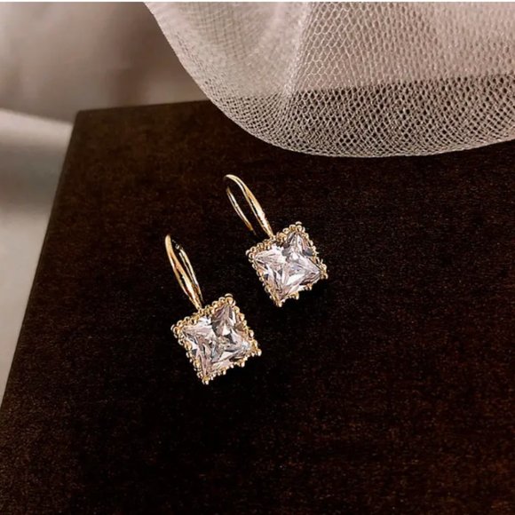 Elegant Cubic Zirconia Square Hook Earrings - Picture 1 of 1